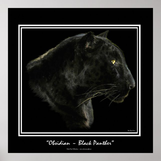 "OBSIDIAN" ~ Black Panther Puma Wildlife Art Print Poster (Framsidan)