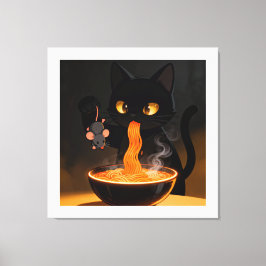 Obsidian Cat & Daring Mouse – Midnattlig Ramenfest Canvastryck