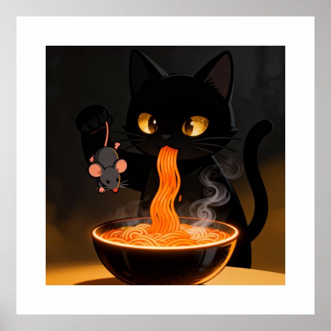 Obsidian Cat & Daring Mouse – Midnattlig Ramenfest Poster (Framsidan)