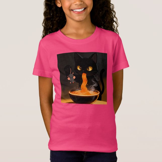 Obsidian Cat & Daring Mouse – Midnattlig Ramenfest T Shirt (Framsida)