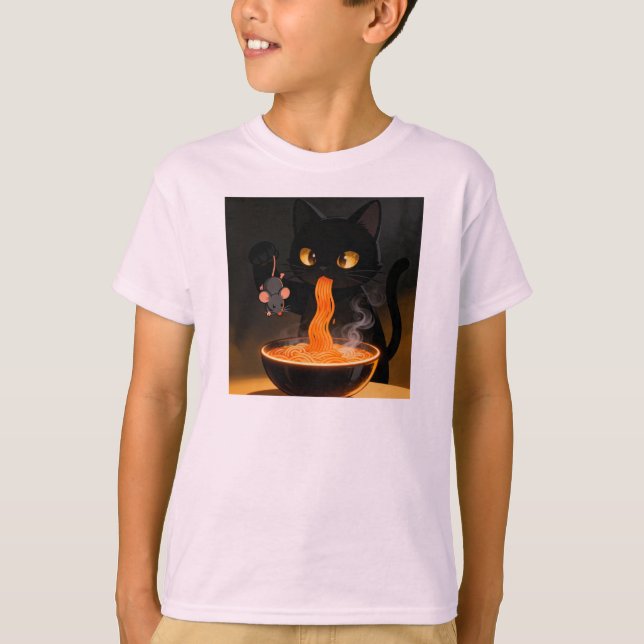 Obsidian Cat & Daring Mouse – Midnight Ramen Feast T Shirt (Framsida)