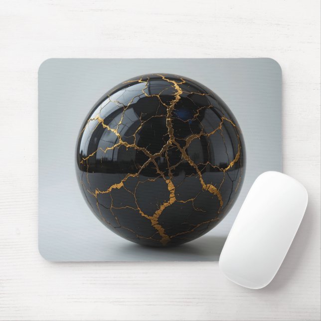 Obsidian Kintsugi Sphere Musmatta (Med mus)