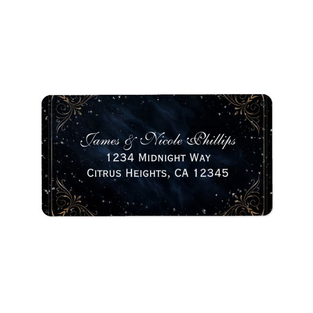 Obsidian Oracle Midnatt Elegant Bröllop Adressetikett (Framsidan)