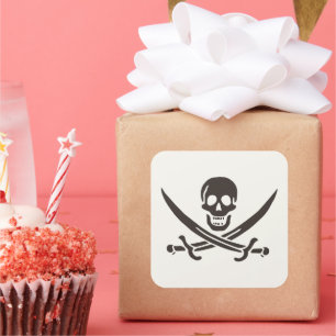 Obsidian Skull Swords Pirat flagga i Calico Jack Fyrkantigt Klistermärke