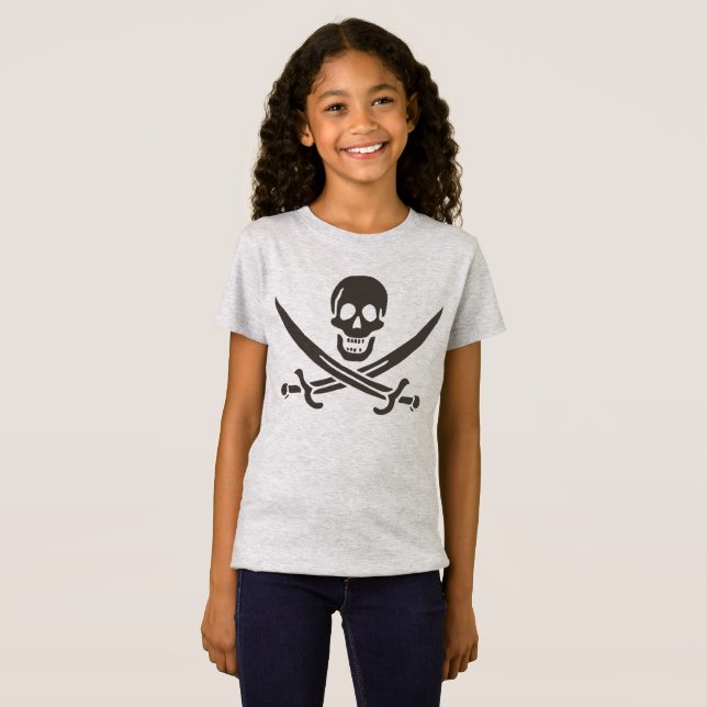 Obsidian Skull Swords Pirat flagga i Calico Jack T Shirt (Hel framsida)