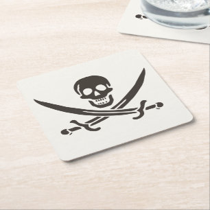 Obsidian Skull Swords Pirat flagga i Calico Jack Underlägg Papper Kvadrat
