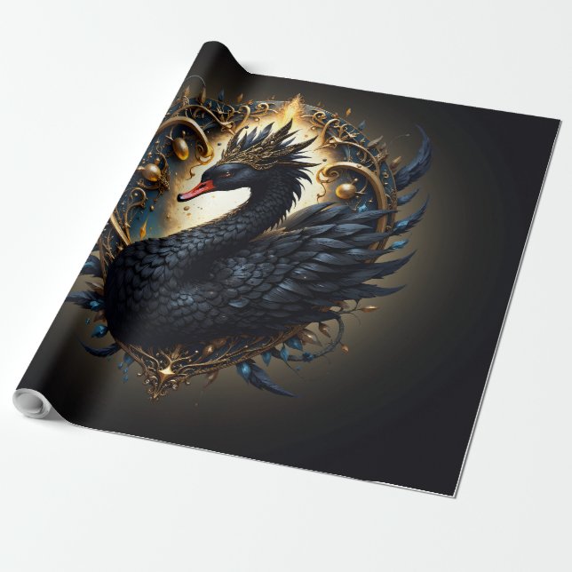 Obsidian Svan av Tyst Nåde – Mörk Fantasy Presentpapper (Utrullad)