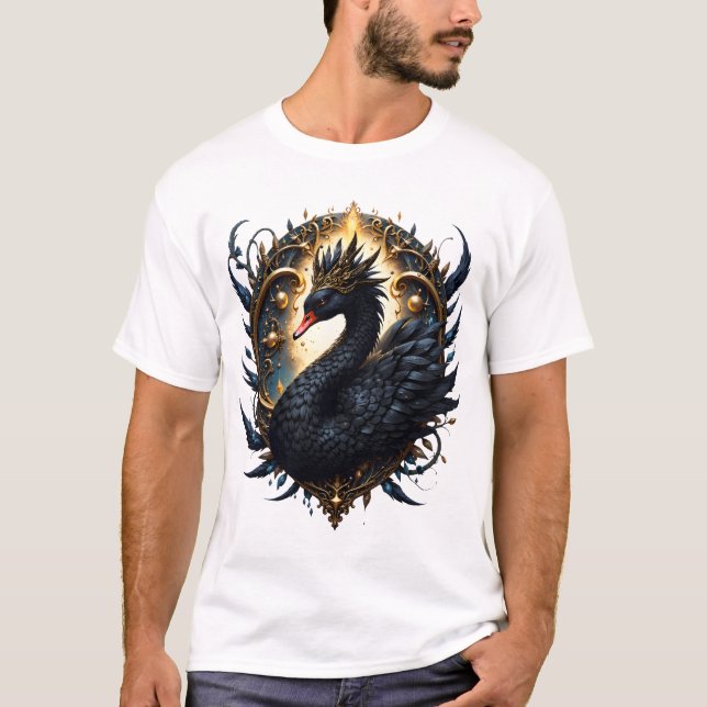 Obsidian Svan av Tyst Nåde – Mörk Fantasy T Shirt (Framsida)