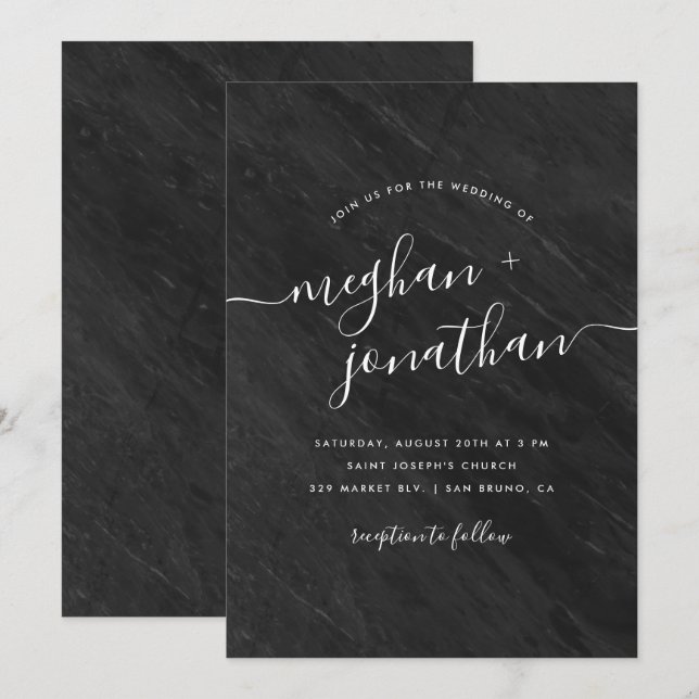 Obsidian | Svart marble-inbjudan Inbjudningar (Fram/baksida)