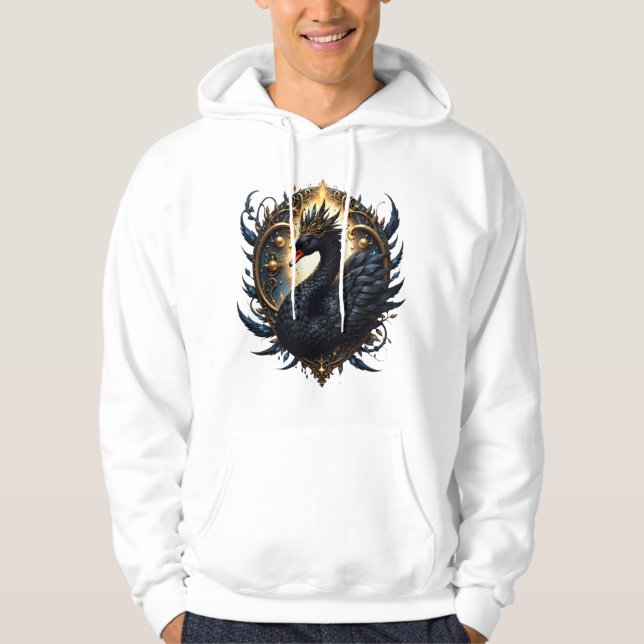 Obsidian Swan of Silent Grace – Dark Fantasy  Hoodie (Framsida)