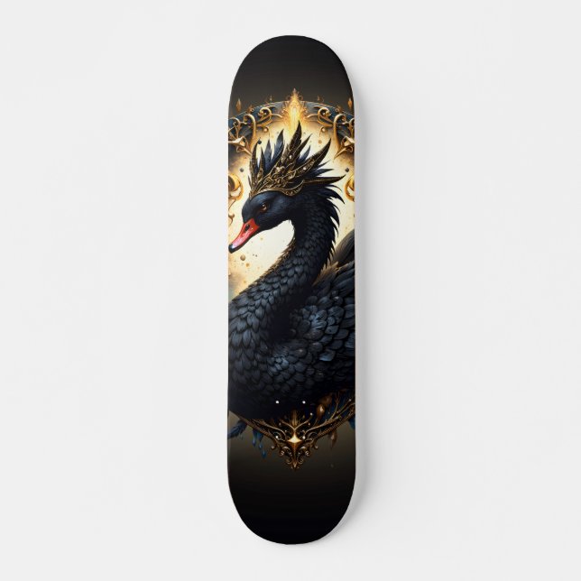 Obsidian Swan of Silent Grace – Dark Fantasy  Mini Skateboard Bräda 18,5 Cm (Framsida)