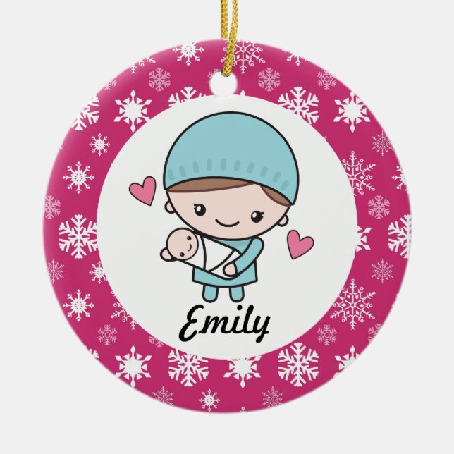 Obstetrician OB-GYN Nurse Midfru Julgransprydnad Keramik (Framsidan)