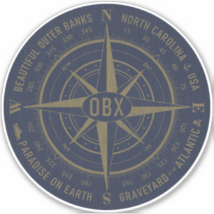 OBX Compass Outer Banker Vintage Guld Navy Blue Klistermärken