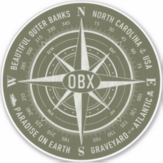 OBX Compass Outer Banker Vintage White Army Grönt Klistermärken