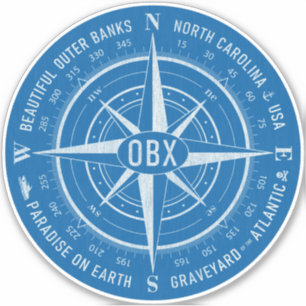 OBX Compass Outer Banker Vintage White Blue Klistermärken