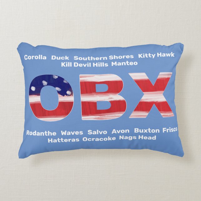 OBX Flagga Text Och Städer Prydnadskudde (Framsidan)