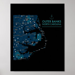 Obx Nc Outer Banker Karta Corolla Beach Vacation Poster