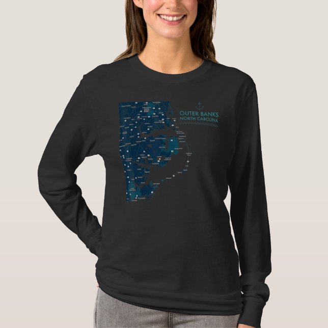 Obx Nc Outer Banker Karta Corolla Beach Vacation T Shirt (Framsida)