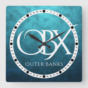 OBX Yttre Banker NC på Blått Vatten-bakgrundsblad Fyrkantig Klocka