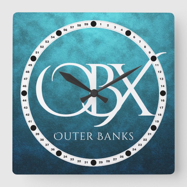 OBX Yttre Banker NC på Blått Vatten-bakgrundsblad Fyrkantig Klocka (Framsida)