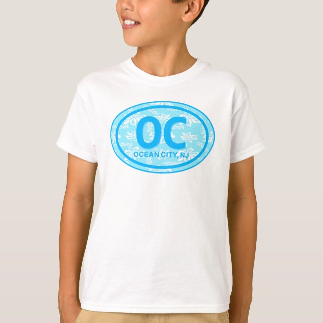 OC Ocean City NJ Blue Blommigt Beach Märkre Shirt T Shirt (Framsida)