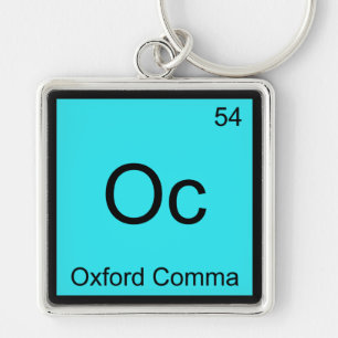 Oc - Oxford Comma Chemistry Inslag Symbol Grammar Fyrkantig Silverfärgad Nyckelring
