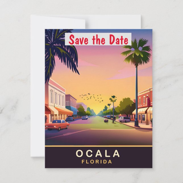 Ocala Florida Historisk Stad Bröllopsinbjudan Spara Datumet (Framsida)