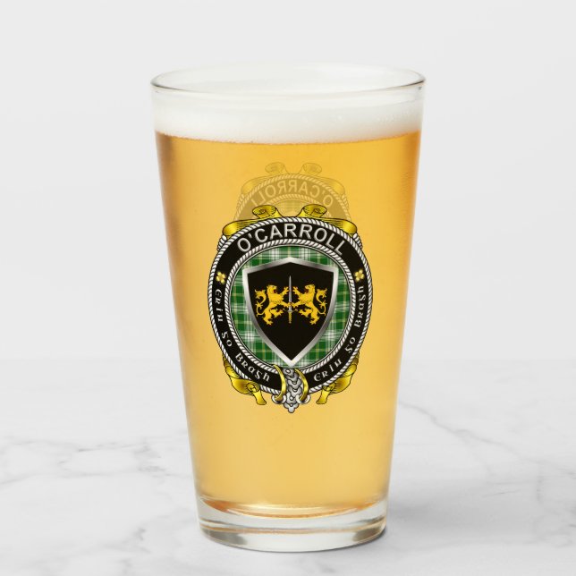 O'Carroll/Carroll Irish Shield Beer Glass Glaskopp (Framsida fylld)