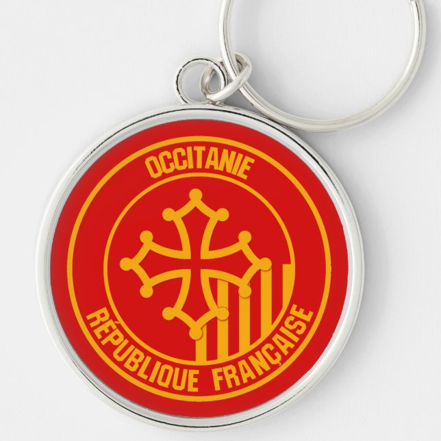Occitanie Round Emblem Rund Silverfärgad Nyckelring (Framsidan)