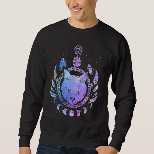 Occult Cat Magic Symbol Wicca Goth Cats Esoteric Lång Ärmad Tröja (Framsida)
