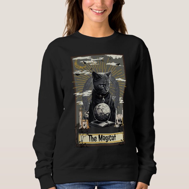 Occult Cat Witch Tarot Card Dark Aesthetic Gothic  T Shirt (Framsida)