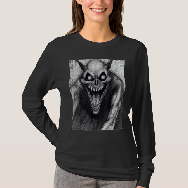 Occult Dark Horror Satanic Cat Demon Unholy Grunge T Shirt (Framsida)