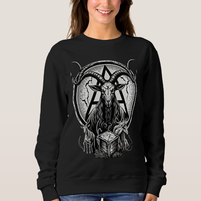 Occult Gothic Demon Head  Baphomet With Horns T Shirt (Framsida)