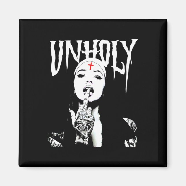 Occult Gothic Mörk Satanic Nun Tattoos Unholy Nun Magnet (Framsidan)