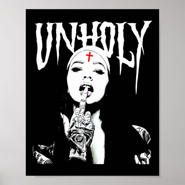 Occult Gothic Mörk Satanic Nun Tattoos Unholy Nun Poster (Framsidan)
