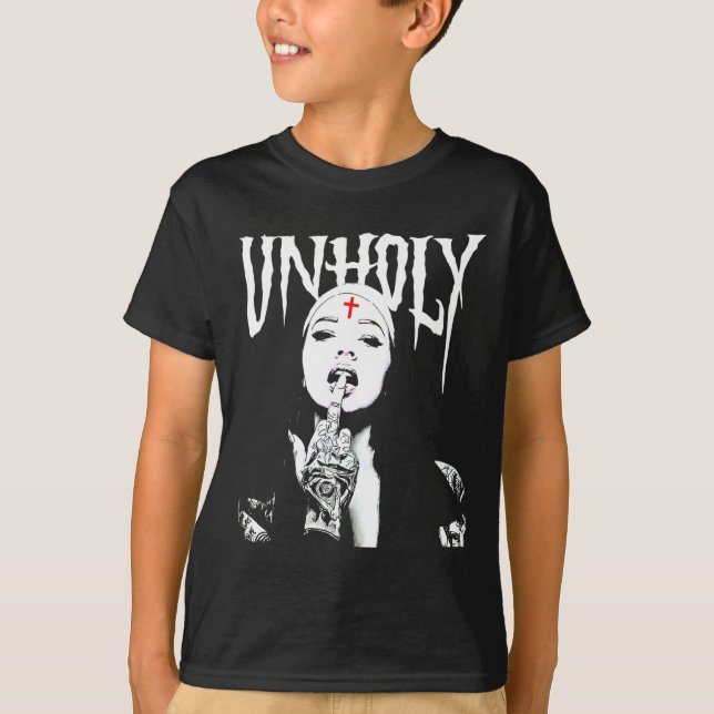 Occult Gothic Mörk Satanic Nun Tattoos Unholy Nun T Shirt (Framsida)