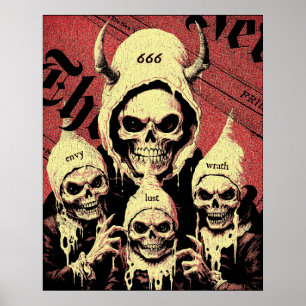 Occult Horror Skeletons Djävulen Sins Poster