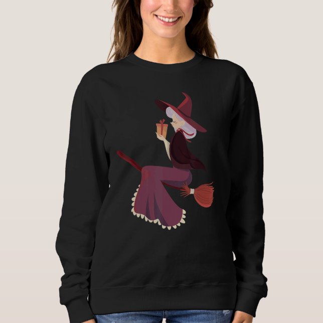 Occult Magic Witch Flying Broom T Shirt (Framsida)