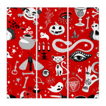 occult pentagram cat halloween red Triptych