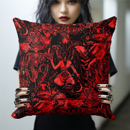 Occult Red Gothic Baphomet Pentagram Witchcraft Kudde