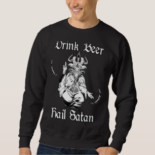 Occult Satanic Goth Baphomet Drink Beer Hail Satan Lång Ärmad Tröja