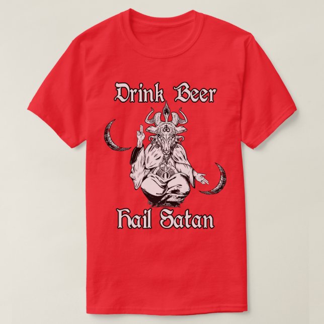 Occult Satanic Goth Horror Baphomet Drink Beer Hai T Shirt (Design framsida)