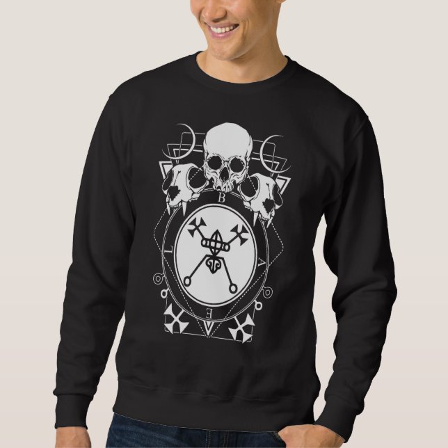 Occult Wicca Skull Goth Skeleton Gothic Pagan Witc Lång Ärmad Tröja (Framsida)