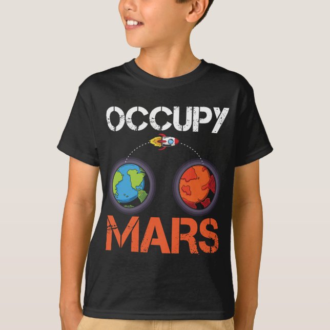 Occupy Mars Austronaut Space Frakt Science T Shirt (Framsida)