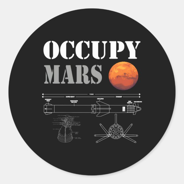 Occupy Mars Starship Rocket Runt Klistermärke (Framsida)