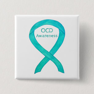 OCD-medvetenhet Ribbon Teal Anpassningsbar Art Sti Knapp