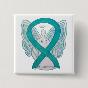 OCD-medvetenhet Ribbon Teal Guardian Angel Art Sti Knapp
