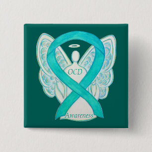 OCD-medvetenhet Ribbon Teal Guardian Angel Art Sti Knapp