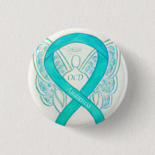 OCD-medvetenhet Ribbon Teal Guardian Angel Art Sti Knapp