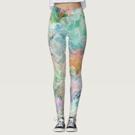 Ocean Abstract Watercolor Grunge Pattern  Leggings